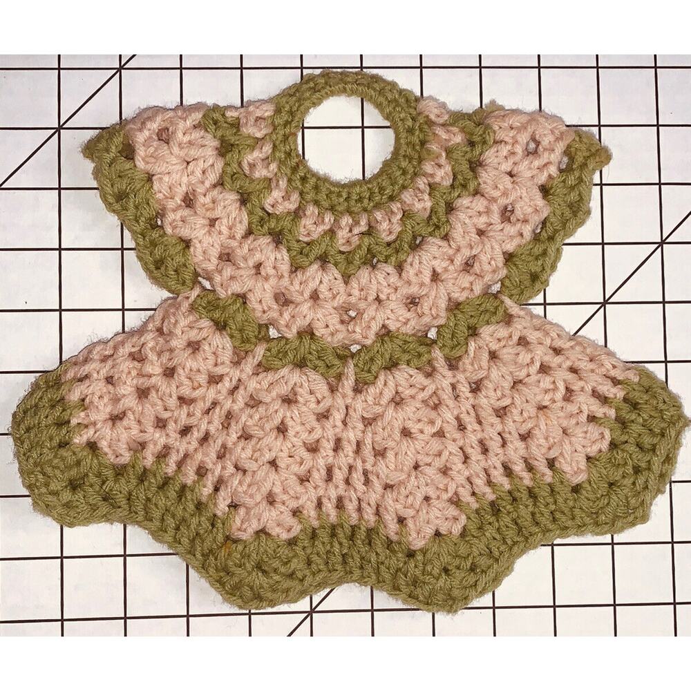 Vtg Crochet Dress Many Uses Potholder Trivet Wine Dish Bottle 8.5" Handmade